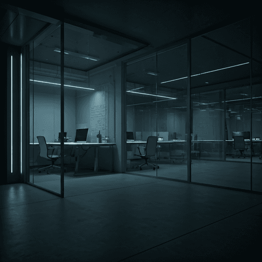 Modern professional office with glass partitions and minimalist design